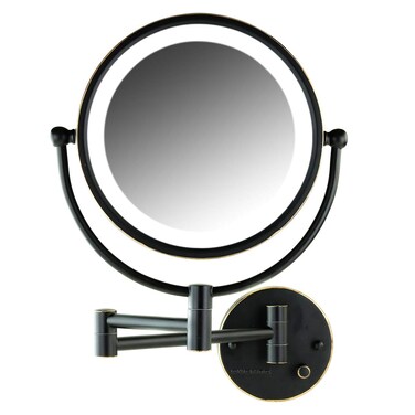 OVENTE 9 Lighted Wall Mount Makeup Mirror  1X 7X Magnifier Hardwired Glow Cosmetic Light Mirror Spinning 360Degree Double Sided LED Extendable Folding Arm Oil Rubbed Bronze MPWD3185BZ1X7X
