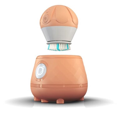 TAO Clean Ona Diamond Orbital Facial Brush and Cleansing Station Electric Face Cleansing Brush with Ergonomic Handle Dual Speed Settings Orange