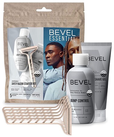Bevel Essentials Disposable Safety Razor Shaving Starter Kit for Men Includes 5 Stainless Steel Double Sided Safety Razors Clear Shave Gel and Post Shave Bump Control Cream