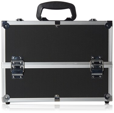 SHANYEssential Pro Makeup Train Case Cosmetic Box Portable Makeup Case Cosmetics Beauty Organizer Jewelry storage with Locks Multi Compartments Makeup Box and Shoulder Strap  Jet black