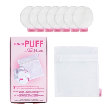 Makeup EraserToner Puff 7pc Set Reusable and Machine Washable Rounds Laundry Bag Included