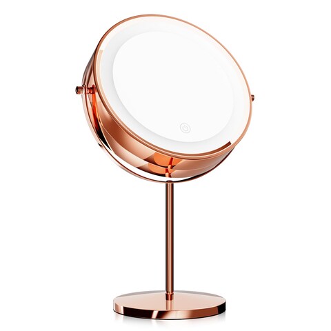 MoNiBloom8Inch Double Sided Lighted Magnifying Makeup Mirror Battery Operated Tabletop Mirror with Light and Magnification 1x 10x Cosmetic Mirror with Stand for Desk Rose Gold