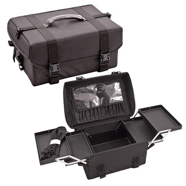 Ver BeautySoft Sided Professional Nylon Cosmetic Organizer with 4 Padded Accordion Trays  Detachable Brush Holder Black VP01092