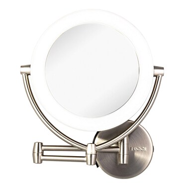 Wall Mount LED Lighted Makeup Mirror AC Adapter Battery Operated 1x10 Magnification 3 Touch Tones 175 Extended by Rucci