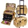 SHANY Makeup Artist Soft Rolling Trolley Cosmetic Case with Free Set of Mesh Bag Makeup Organizer  Travel Rolling Makeup Bag  Gold Medal