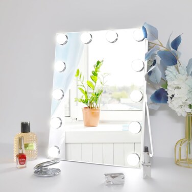 10x 12 Vanity Mirror with Lights Hollywood Lighted Makeup Mirror with 3 Color Modes and 12 Dimmable Diamond LED Light Bulbs Touch Control for Bedroom White