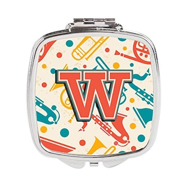 Carolines Treasures CJ2001WSCM Letter W Retro Teal Orange Musical Instruments Initial Compact Mirror Multicolor