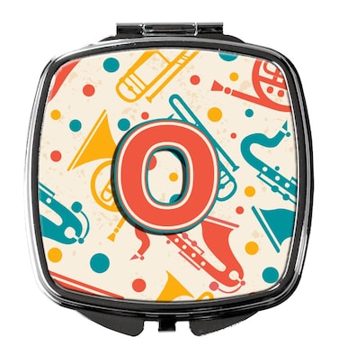 Carolines Treasures CJ2001OSCM Letter O Retro Teal Orange Musical Instruments Initial Compact Mirror Decorative Travel Makeup Mirror for Women Girls Gifts Pocket Makeup Mirror Folding Handheld