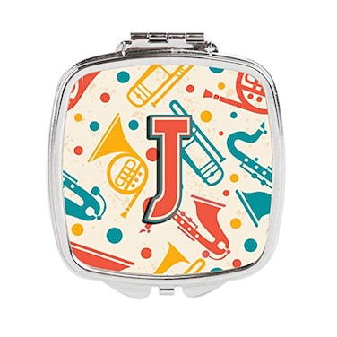 Carolines Treasures Letter J Retro Teal Orange Musical Instruments Initial Compact Travel Mirrors Multicolor