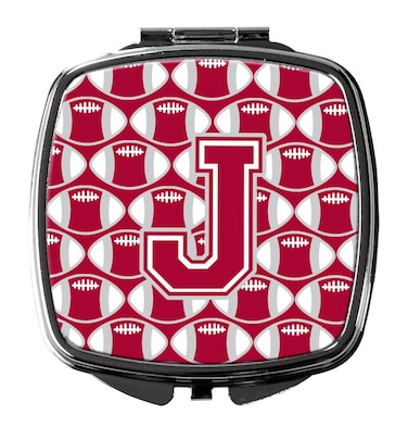 Carolines Treasures CJ1065JSCM Letter J Football Crimson grey and white Compact Mirror Decorative Travel Makeup Mirror for Women Girls Gifts Pocket Makeup Mirror Folding Handheld