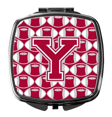 Carolines Treasures CJ1065YSCM Letter Y Football Crimson Grey and White Compact Mirror Multicolor