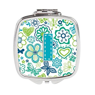 Carolines Treasures Letter I Flowers and Butterflies Teal Blue Compact Travel Mirrors Multicolor