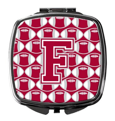 Carolines Treasures CJ1065FSCM Letter F Football Crimson grey and white Compact Mirror Decorative Travel Makeup Mirror for Women Girls Gifts Pocket Makeup Mirror Folding Handheld