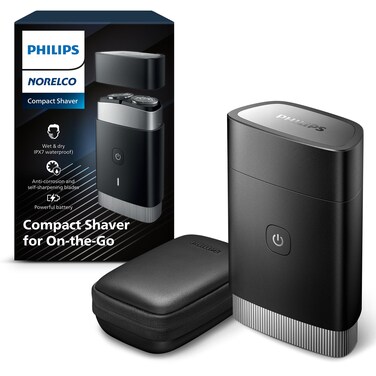 Philips Norelco Compact Portable Mens Travel Electric Wet  Dry Facial Shaver Rechargeable for OnTheGo 2 Month Battery Life on 1 Charge Waterproof with Travel Case  Protective Cap PQ88881