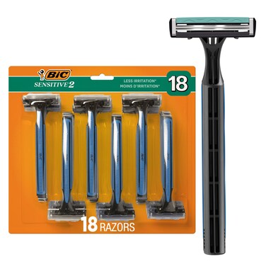 BIC Sensitive 2 Disposable Razors for Men With 2 Blades for Sensitive Skin 18 Count Value Pack of Shaving Razors