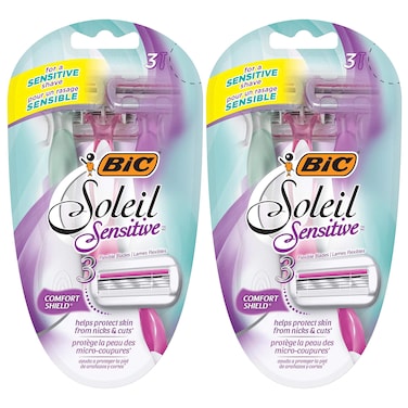 BIC Soleil Sensitive Womens Disposable Razors 3 Blades With Moisture Strip For a Silky Smooth Shave 6 Piece Razor Set 3 Count Pack of 2