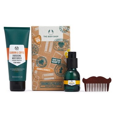 The Body ShopGroomed  Polished Beard Care Gift Set  Vegan  Cedar  Sage Beard Oil 30 ml Guaran  Coffee Moisturizer and Comb