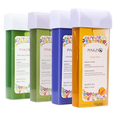 Depilatory Wax Roller Hair Removal 4 Packs PINKZIO Hair Removal Wax Cartridge Roll On Wax Refill 352 OunceAloeOliveSugarLavender