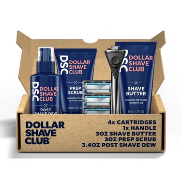 Dollar Shave ClubPremium Gift Set  4 Swift Rinse Refill Cartridges 1 Heavy Metal Handle 1 Prep Scrub 3 ounce 1 Shave Butter 3 ounce 1 Post Shave Dew 34 ounce