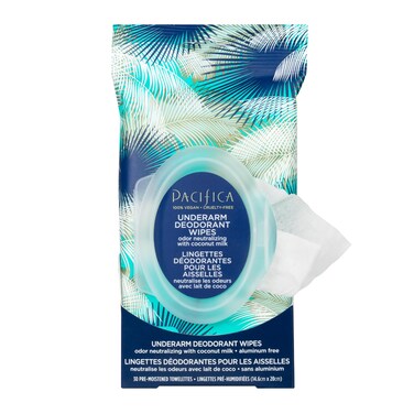 Pacifica Beauty Coconut Milk  Essential Oils Underarm Deodorant Wipes 30 Count Remove Odor OnTheGo Aluminum Free Travel Friendly Fresh Coconut Scent Vegan and Cruelty Free