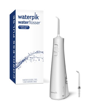 Waterpik Cordless Pulse Rechargeable Portable Water Flosser for Teeth Gums Braces Care and Travel with 2 Flossing Tips Waterproof ADA Accepted WF20 White Packaging May Vary