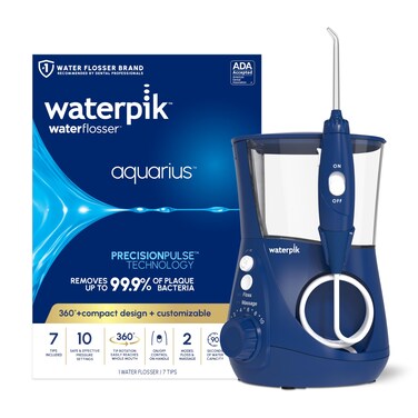 WaterpikAquarius Water Flosser Professional For Teeth Gums Braces Dental Care Electric Power With 10 Settings 7 Tips For Multiple Users And Needs ADA Accepted Blue WP663 Packaging May Vary