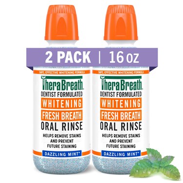 TheraBreath Whitening Mouthwash Dazzling Mint Dentist Formulated 16 Fl Oz 2Pack