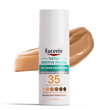 EucerinSun Tinted Mineral Face Sunscreen Lotion SPF 35 NonComedogenic Mineral Sunscreen with Gentle Zinc Oxide Protection for Sensitive Skin 17 Fl Oz Bottle