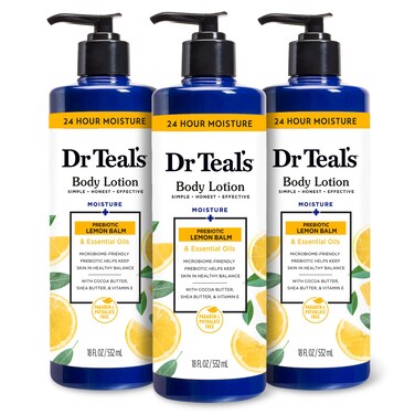 Dr Teals Body Lotion Lemon Prebiotic Lemon Balm  Essential Oils 18 oz Pack of 3