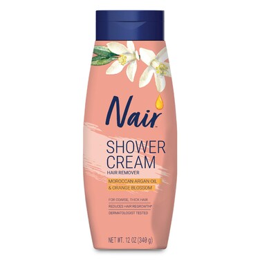 NAIR Shower Cream Hair Remover with Moroccan Argan Oil and Orange Blossom Body Hair Removal Cream for Women 12 oz