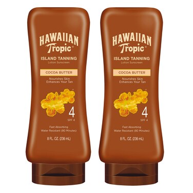 Hawaiian Tropic Island Tanning Lotion Sunscreen SPF 4 8oz  Outdoor Tanning Lotion with SPF SPF 4 Sunscreen Oxybenzone Free Sunscreen 8oz Twin Pack