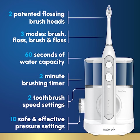 Waterpik SonicFusion 20 Professional Flossing Toothbrush Electric Toothbrush and Water Flosser Combo In One White SF04 Packaging May Vary