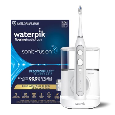 Waterpik SonicFusion 20 Professional Flossing Toothbrush Electric Toothbrush and Water Flosser Combo In One White SF04 Packaging May Vary