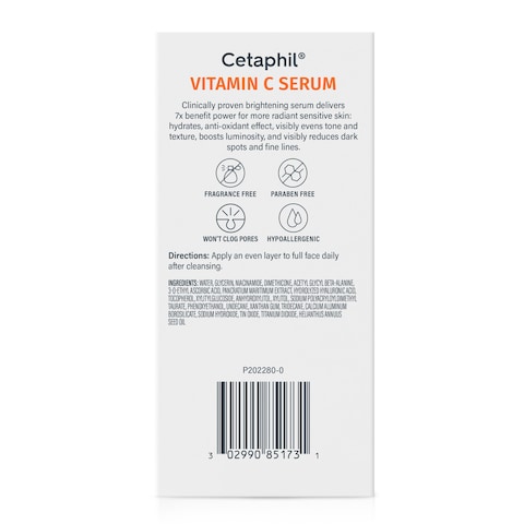 Cetaphil Vitamin C Serum Visibly Reduces Look of Dark Spots and Hyperpigmentation Formulated with Niacinamide Designed for Sensitive Skin Fragrance Free Dermatologist Tested 1oz