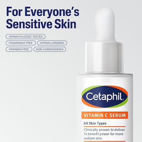 Cetaphil Vitamin C Serum Visibly Reduces Look of Dark Spots and Hyperpigmentation Formulated with Niacinamide Designed for Sensitive Skin Fragrance Free Dermatologist Tested 1oz