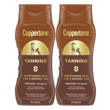 Coppertone Tanning Sunscreen Lotion Water Resistant Body Sunscreen SPF 8 Broad Spectrum SPF 8 Sunscreen Pack 8 Fl Oz Bottle Pack of 2
