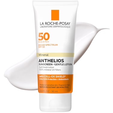 La RochePosayAnthelios Mineral Sunscreen SPF 50 Gentle Lotion  Broad Spectrum SPF  Antioxidants  Face  Body Sunscreen  Titanium Dioxide  Zinc Oxide Sunscreen  Oxybenzone Free  Oil Free