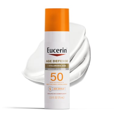 Eucerin Sun Age Defense SPF 50 Face Sunscreen Lotion Hypoallergenic Fragrance Free Sunscreen SPF 50 with Hyaluronic Acid 25 Fl Oz Bottle
