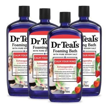 Dr TealsFoaming Bath with Pure Epsom Salt Ashwagandha 34 fl oz Pack of 4 Packaging May Vary