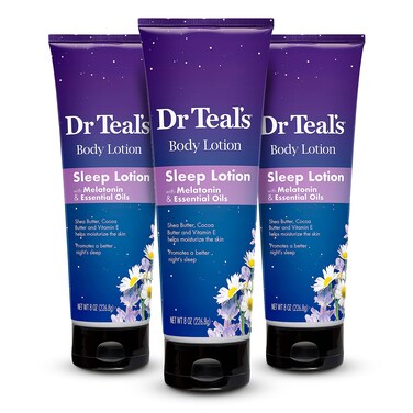Dr TealsSleep Body Lotion 24Hour Moisture with Melatonin Lavender  Chamomile Essential Oils 8 fl oz Pack of 3Packaging May Vary