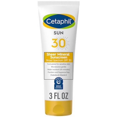 Cetaphil Sheer Mineral Sunscreen Lotion for Face  Body 3 fl oz 100 Mineral Sunscreen Zinc Oxide  Titanium Dioxide Broad Spectrum SPF 30 For Sensitive Skin