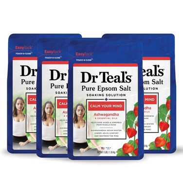 Dr Teals Epsom Salt Magnesium Soak Ashwagandha  Essential Oils 3 lbs Pack of 4