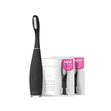 FOREO ISSA 3 Bundle  UltraHygienic 4in1 Silicone Sonic Electric Toothbrush  2 x ISSA Hybrid Wave Brush Head  White Teeth Clean Gums Cheeks  Tongue Soft Toothbrush  Black