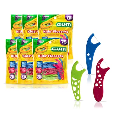 GUMCrayola Kids Flossers with Fluoride  Designed for Little Hands  Fun Grape Flavor  Easy to Use Kids Floss Picks for Children Ages 3 75 ct 6pk