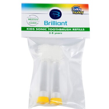BrilliantOral Care Kids Sonic Toothbrush Ultra Soft Replacement Heads for Children Ages 3 Yellow 2 Pack
