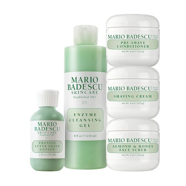 Mario Badescumen Grooming Basics 5 Piecekit Skin Care Gift Set formenwith Pre Shave Conditioner Shaving Cream Almond  Honey Face Scrub After Shave Lotion and Enzyme Cleansing Gel