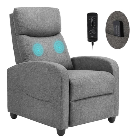Massage Chair Adjustable Feature for Adults Fabric Recliner Sofa with Padded Seat Backrest for Home Theater Living Room and Bedroom Grey