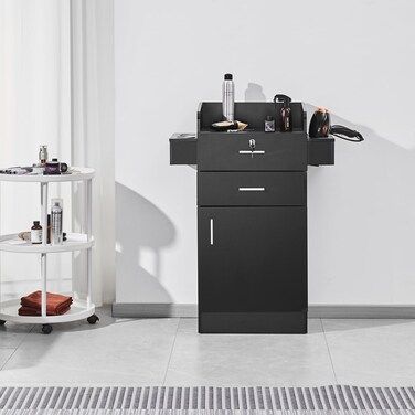 VEVOR Salon Storage Cabinet Barber Salon Station for Hair Stylist Hair Stylist Station Set with 6 Sleeves 1 Storage Cabinet and 2 DrawersOne Lockable Black