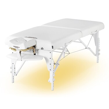 Master Massage 31 Extra Wide Montclair Pro Memory Foam Portable Massage Table Package in Snow White with Reiki and Ambient Lighting System