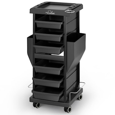 Salon Trolley with 6 Drawers  Dryer Holder Rolling Hair Cart Organizer Mobile Storage Station Hairstylist Cart with Wheels for Beauty Tattoo Hairdressing